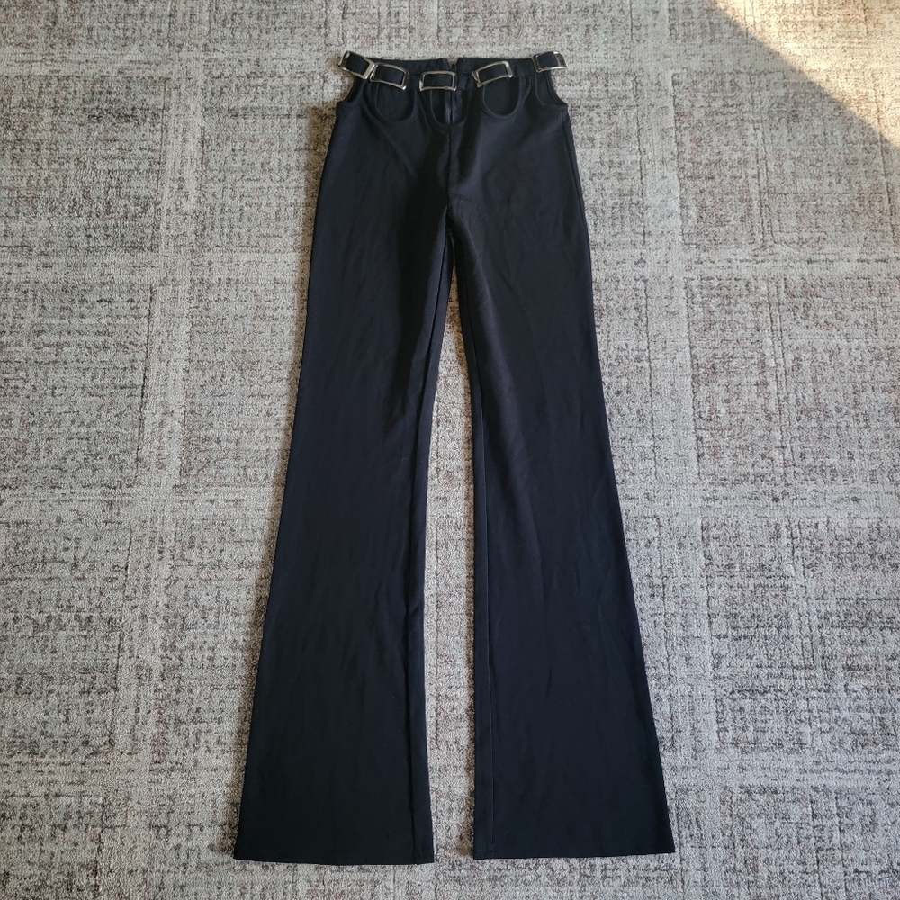 I.AM.GIA Kyla Full‎ Length Tall Mid Rise Cutout Stretch Ponte Flare Pants XXS - Picture 2 of 16